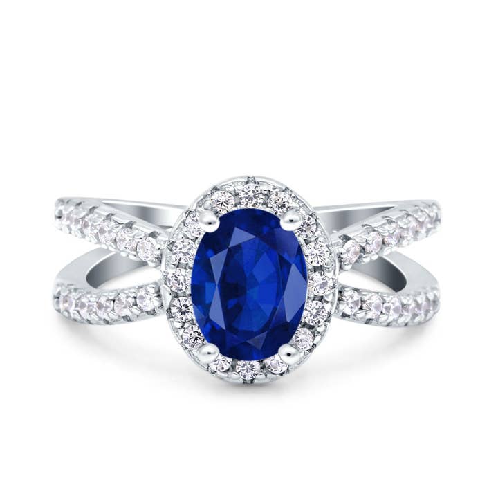 Art Deco Oval Blue Sapphire CZ Engagement Ring for wholesale by Blue Apple Imports