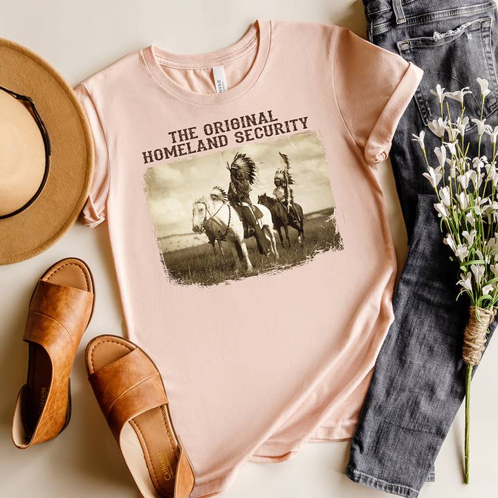 Artopia - Wholesale Screen Printed T-Shirt - Women's - Native American T-Shirt, The Original Homeland Security Tee