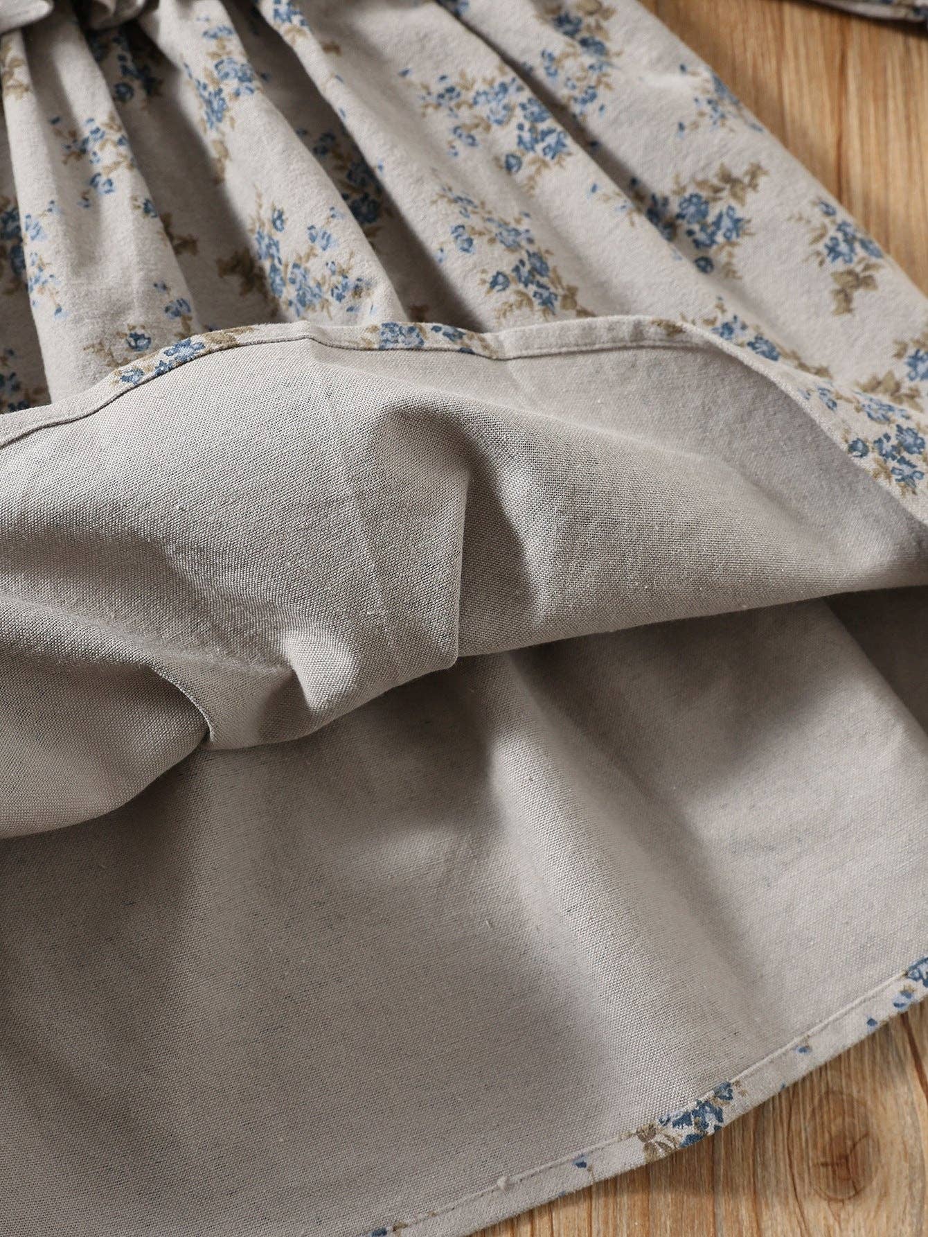 Grey Autumn Arrival Baby Kids Girls Floral Pattern Long Sleeves Ruffle Neck Dress for wholesale on Faire5