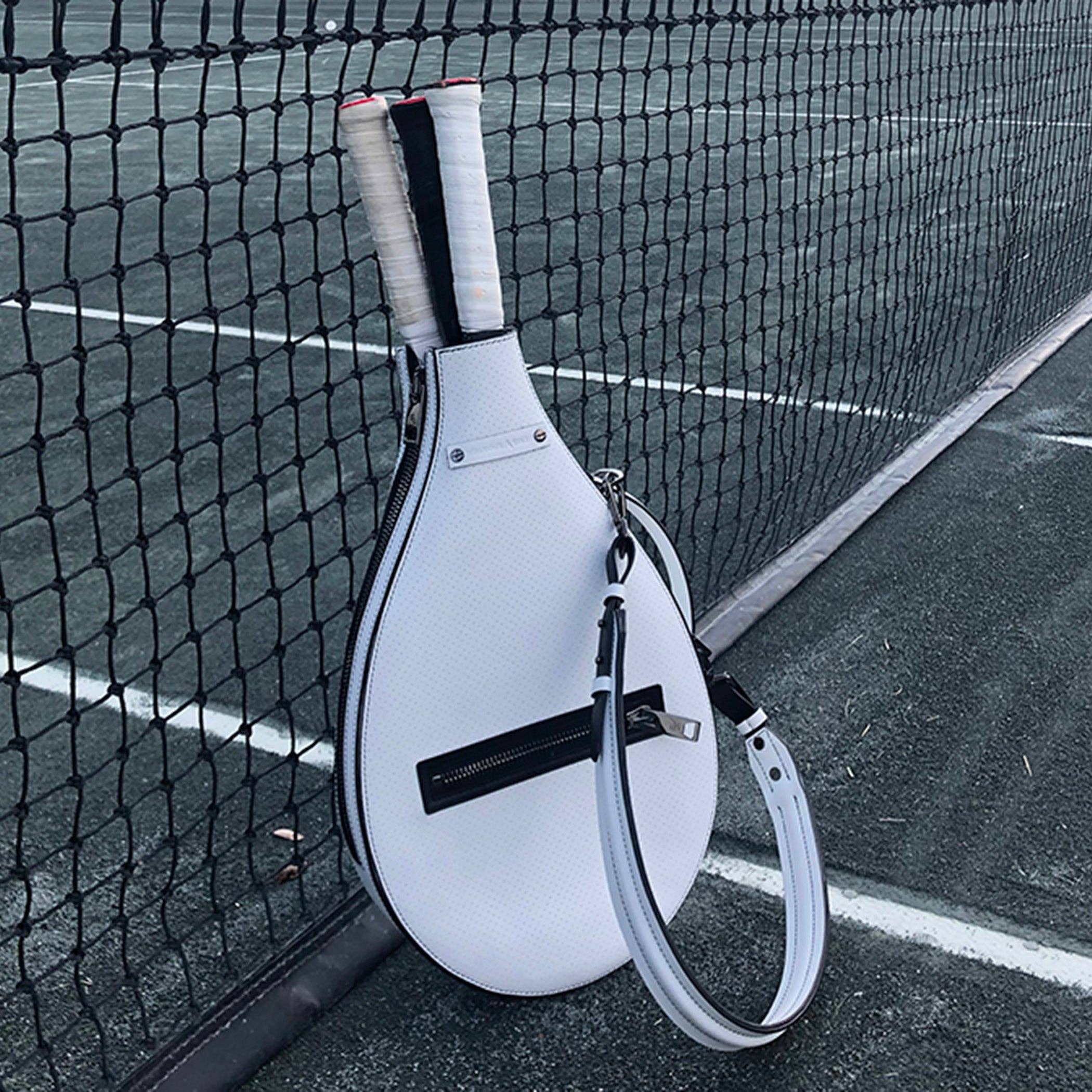 Billie Bag Leather Tennis Racket Bag (White/Black/Gunmetal) for wholesale on Faire1