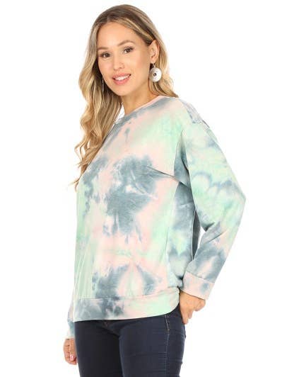 TIE DYE TOP MET LANGE MOUWEN - 199098T-BRIGHT voor wholesale door Chris & Carol Apparel
