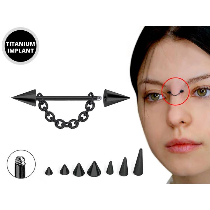 BLACK - Cone/Spike Nose Bridge Barbell Nose Piercing 316L for wholesale by Bodytrend