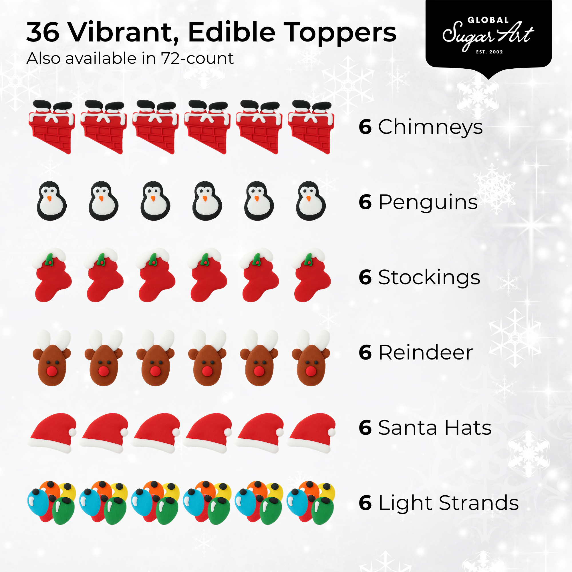 Global Sugar Art – wholesale Cake/cupcake topper – Christmas Cupcake Toppers, Edible Royal Icing Decorations, by Global Sugar Art (Penguin Chimney)2