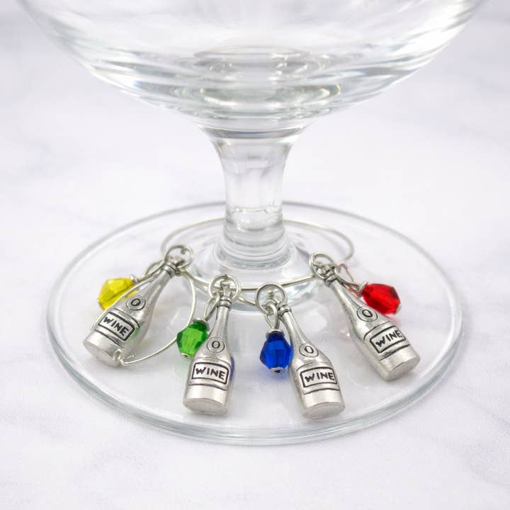 Wine Charm Set | Silver Finish | 4pcs Colorful for wholesale by EarthlieTreasures