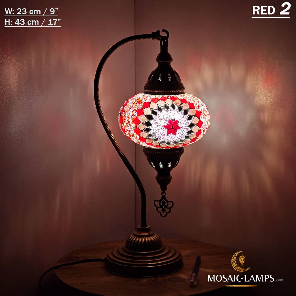 Mosaic Lamps - Wholesale Accent/Desk Lamp - 10+Colors - Gooseneck Large Globe Mosaic Table Lamp, Turkish70