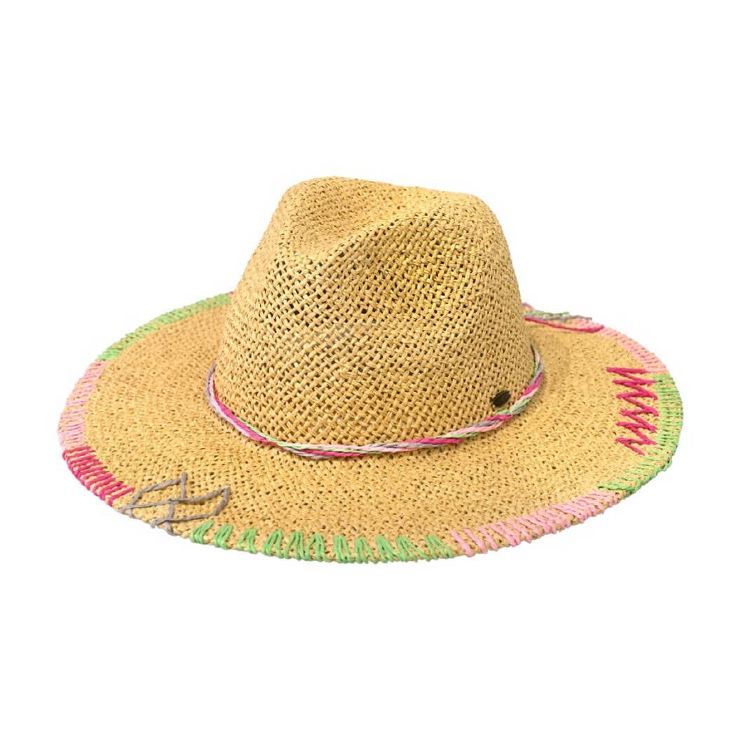 Fashion City - Wholesale Straw Hat - Women's - Multi-Colored Stitched Brim Panama Hat1