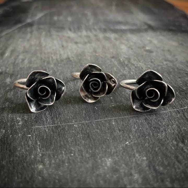 Sterling Rose Ring for wholesale by Raegan Hough Metalsmith