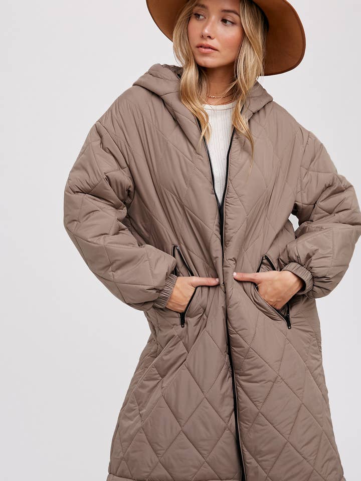 Bluivy - Wholesale Puffer Jacket - Women's - LONGLINE QUILTED PUFFER JACKET