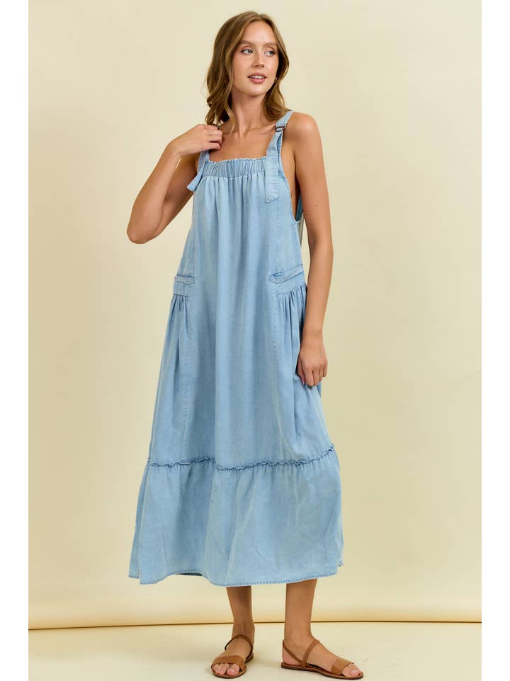 Doe and Rae - Wholesale Dress - Women's - TENCEL MAXI OVERALL DRESS WITH TIERED RUFFLE - 28134D6