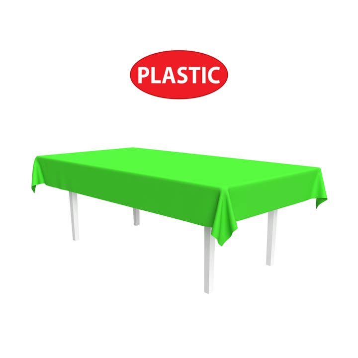 Beistle - Wholesale Tablecloth - Neon Lime Plastic Rectangular Tablecover, 54" x 108"3