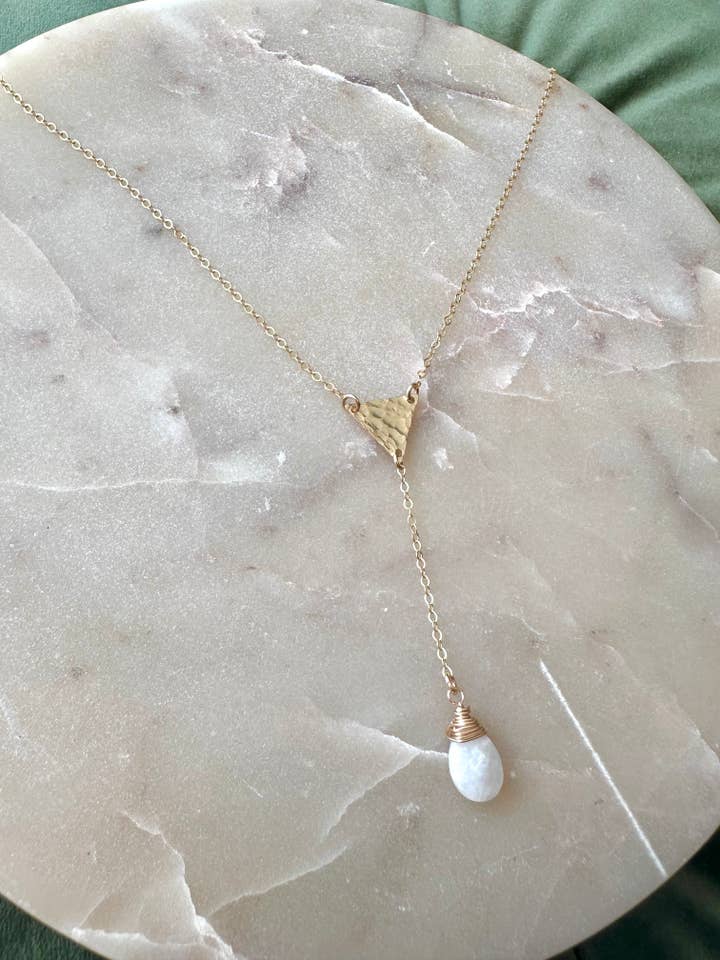 Triangle Moonstone Lariat Necklace for wholesale by Made by Adelaide