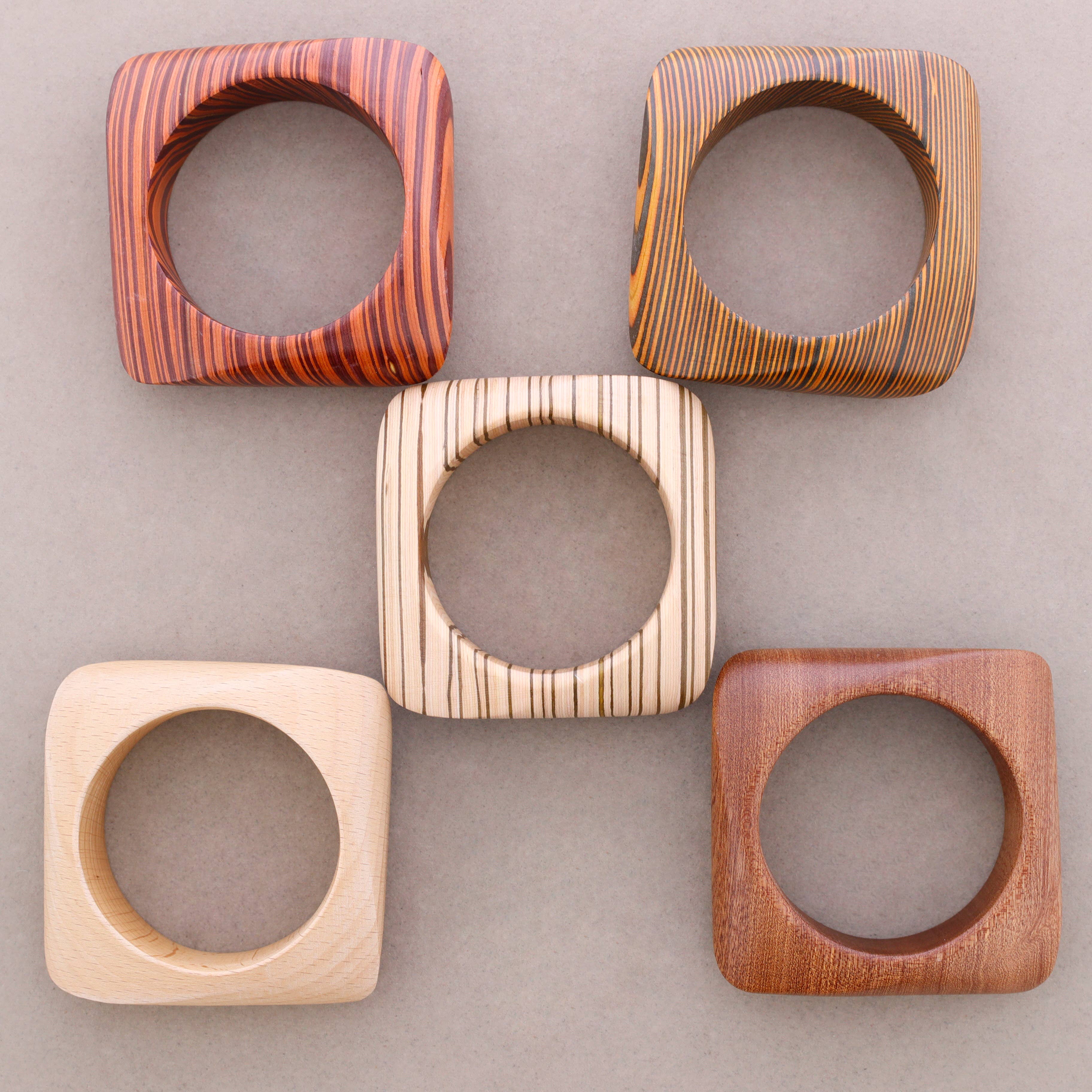 Sonata - Wholesale Snap Jewelry - Square Rigid Wooden Bracelet4