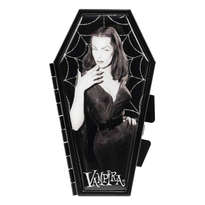 Vampira Cobweb Glitter Coffin Compact for wholesale by Kreepsville
