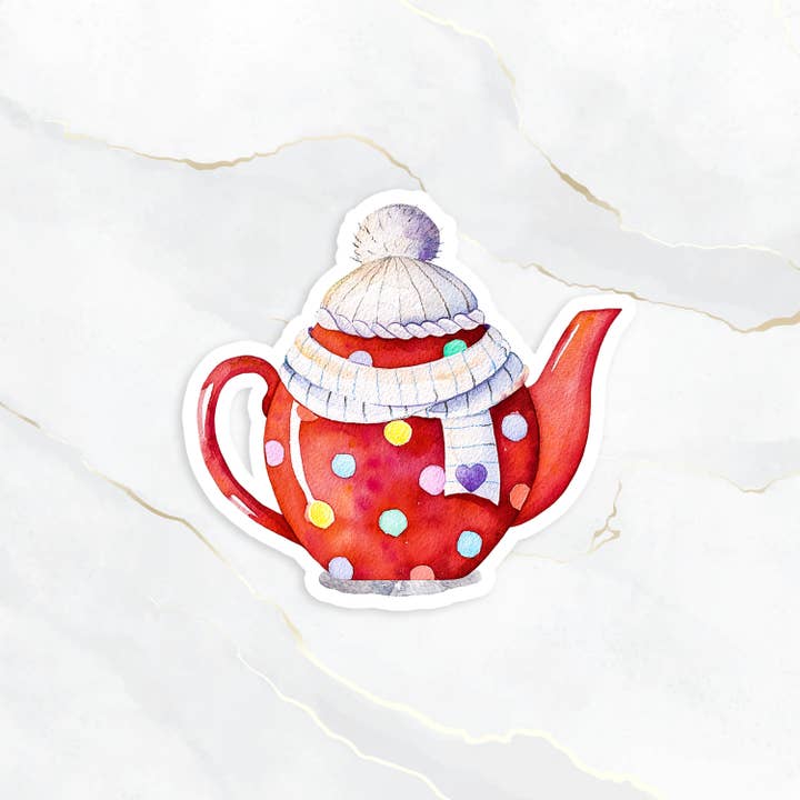 Cute Teapot Sticker 3x2.8 inch, Die cut Sticker, Sticker Flake, Tea Lover, Laptop Sticker, Planner Sticker, Bujo, Autumn, Winter, Drinks for wholesale by Art Tales Studio