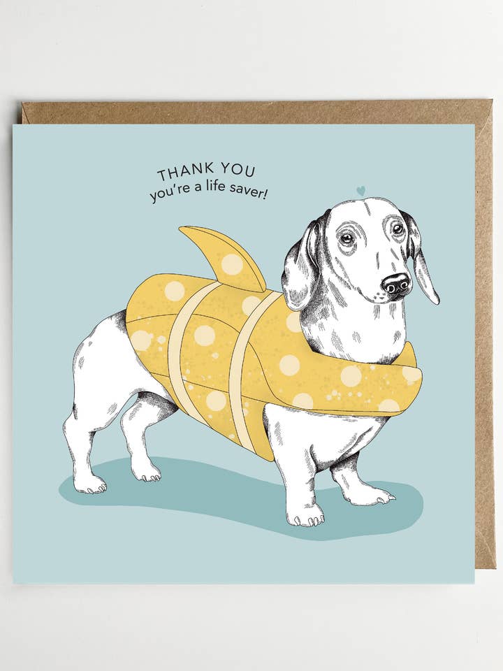 Tak kort/Lykønskningskort - Du er et livredder kort for engroshandel hos Dotty Dog Art