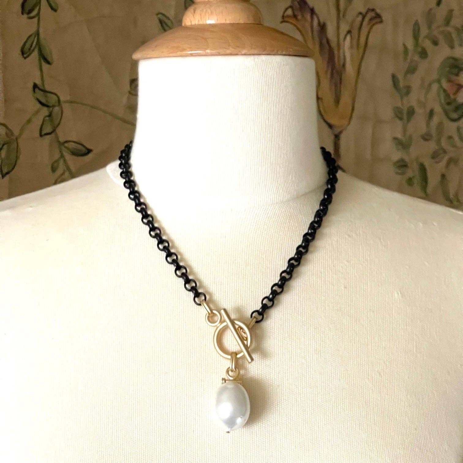 Deborah Grivas Designs - Wholesale Pendant/Charm Necklace - Matte Black Rolo Chain Necklace with Cotton Pearl Pendant1