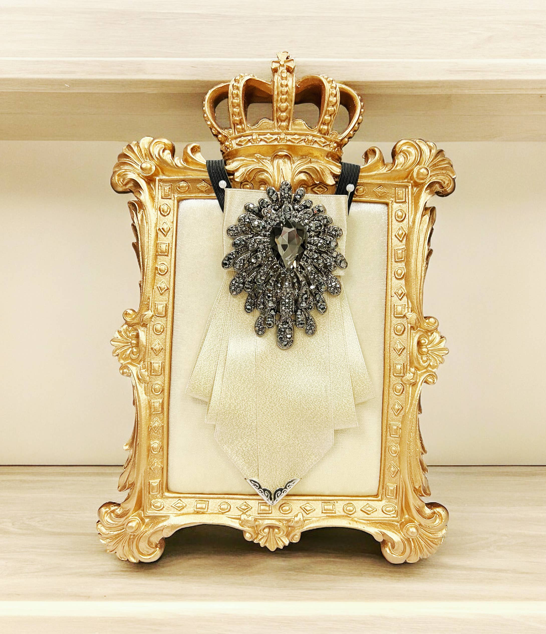 Happy Dream Gifts - Wholesale Tie Clip - Men's - Beige Bow Tie, Formal Event Necktie, Black Crystal Tie3