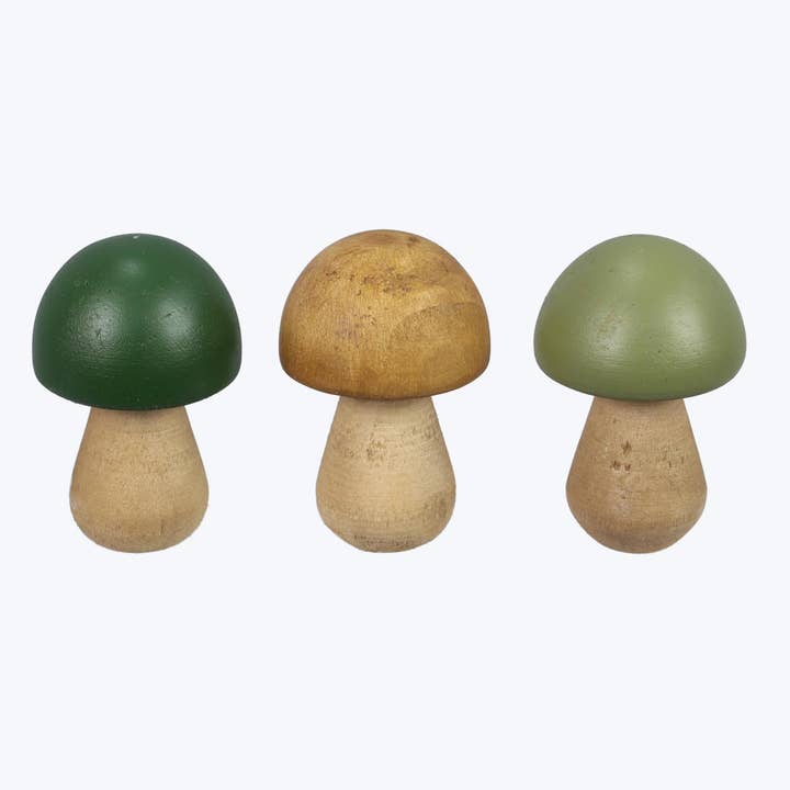 Young's - Wholesale Decorative Tabletop Object - Wood Tabletop Mushroom Decor, 3 Ast (SKU#: 23139)