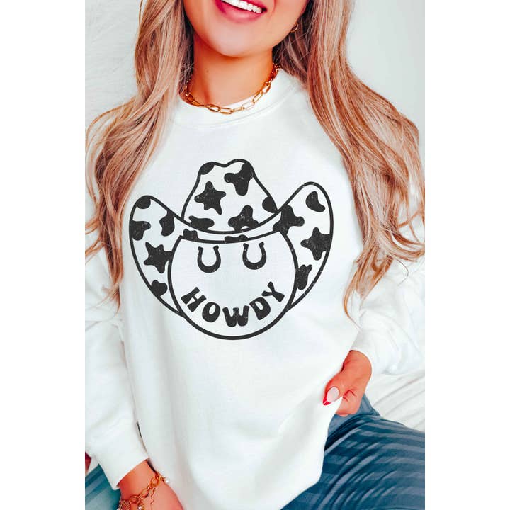 HAPPY FACE COWBOY HOWDY Graphic Sweatshirt for wholesale by A. BLUSH CO