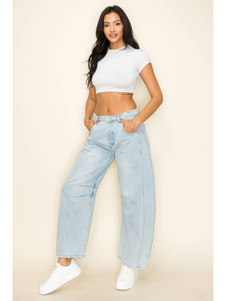 Light Wash High Waist Wide Leg Barrel Jeans for wholesale on Faire