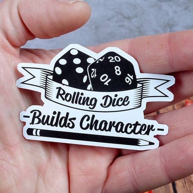 Adesivo del personaggio Rolling Dice Builds per la vendita all'ingrosso da parte di Level 1 Gamers