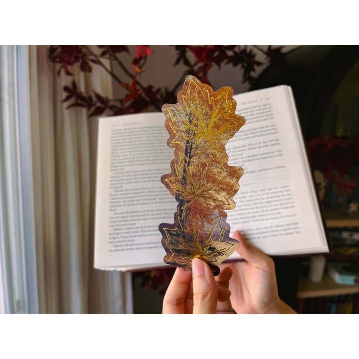 The Bookish Atelier - Wholesale Bookmark - Falling Leaves in Autumn Gold Foil Bookmark2