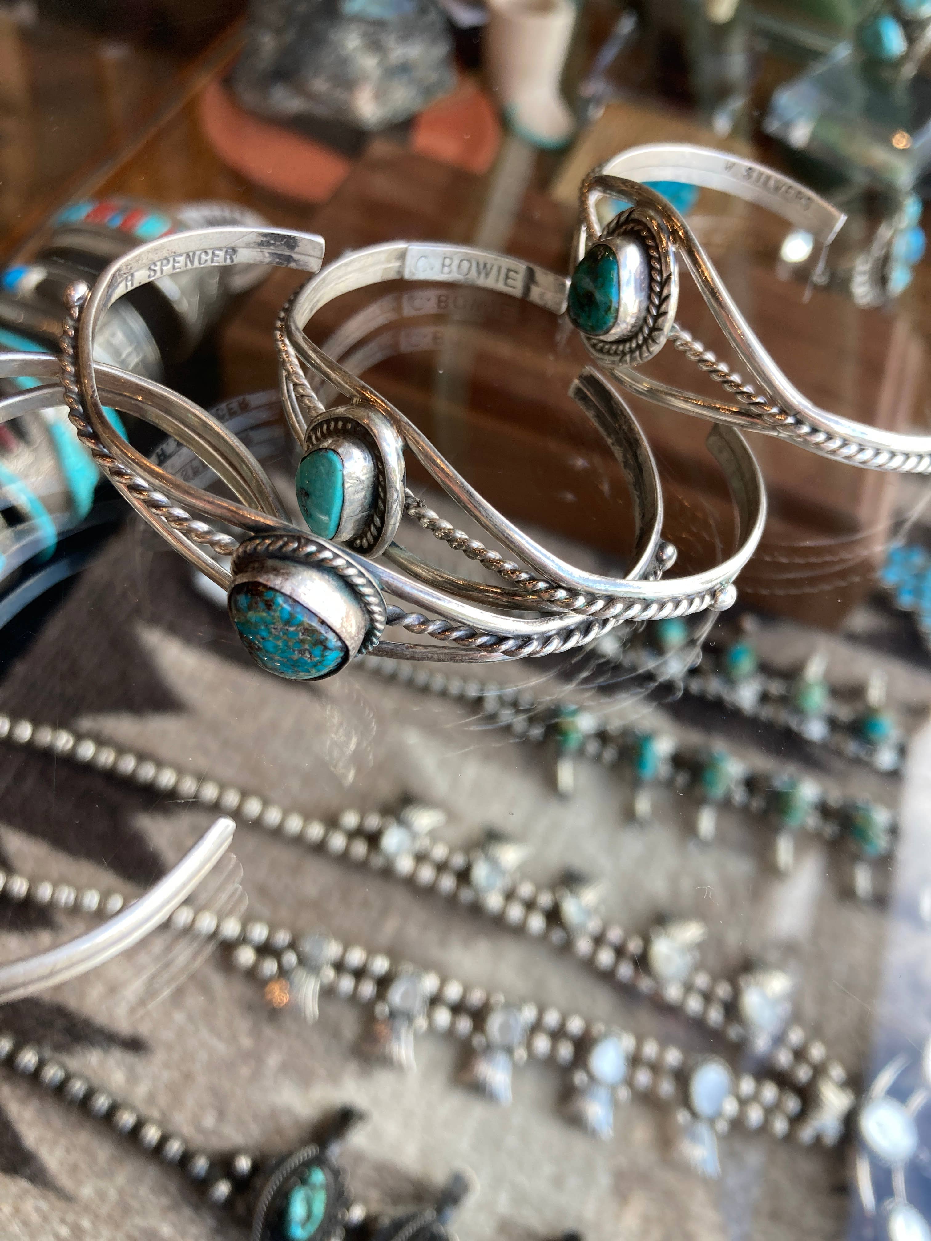 Rainbow Trading Post - Wholesale Cuff Bracelet - Vintage Blue Turquoise Southwestern Navajo Signed Concho 4