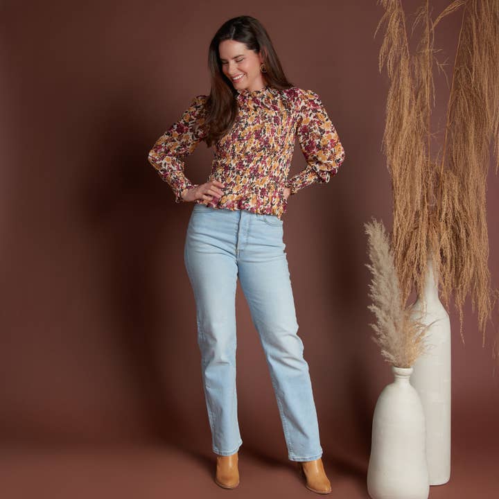 Elsie & Zoey - Wholesale Blouse - Women's - Hazel Smocked Georgette Long Sleeve Blouse