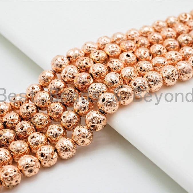 Wholesale Rose Gold Plated Lava Round Beads, 4mm/6mm/8mm/10mm/12mm Rose Gold Gemstone Beads,15.5" Full Strand,SKU#S111 for wholesale by BestBeads&Beyond
