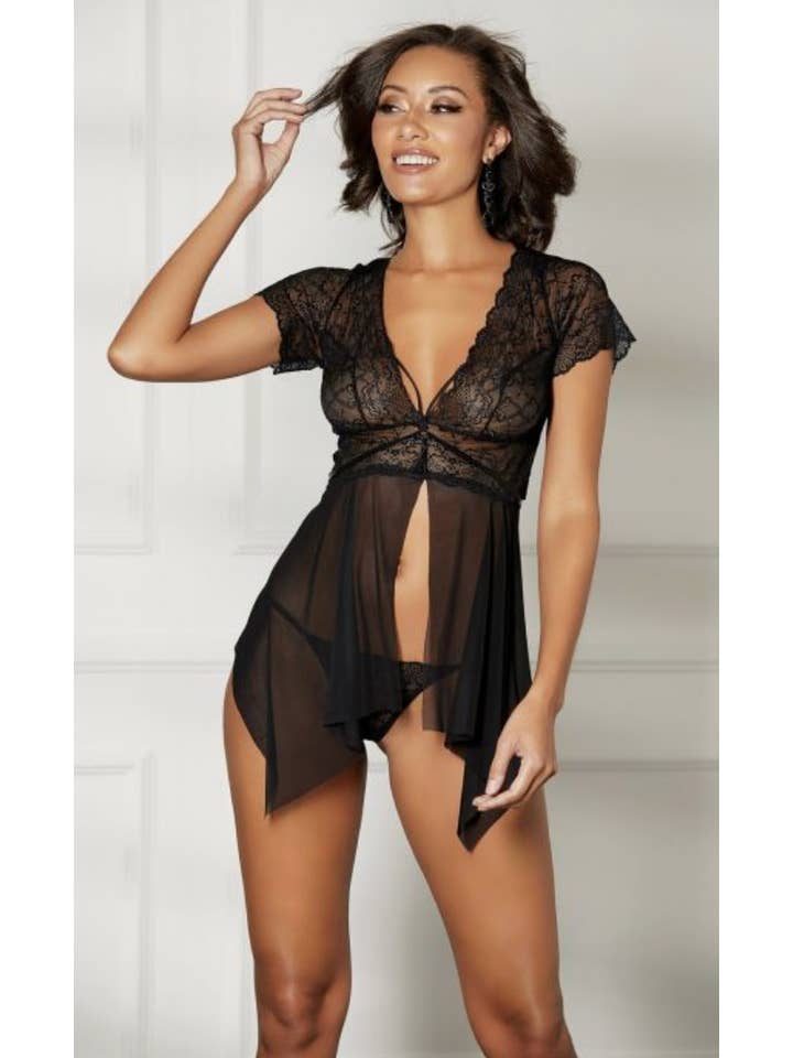 Shirley of Hollywood - Vente Ensemble de lingerie – femme - Nuisette en dentelle et résille extensibles