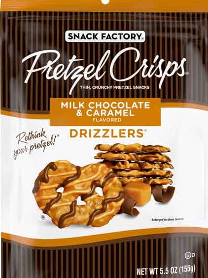 PRETZEL CHOC/CARAMEL DRIZZLER - SNACK FACTORY for wholesale by Hudson Meat Company
