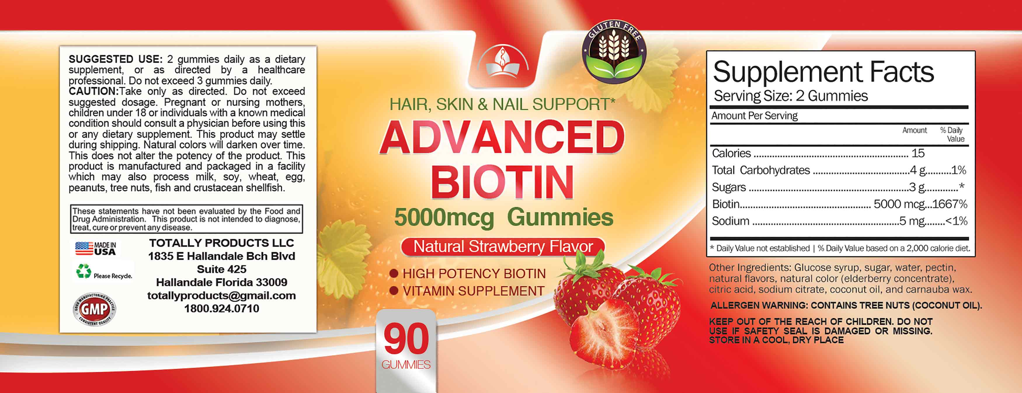 Totally Products - Wholesale Oral Supplement/Vitamin - Totally Products Advanced Biotin Gummies 5000mcg (90 gummies)1