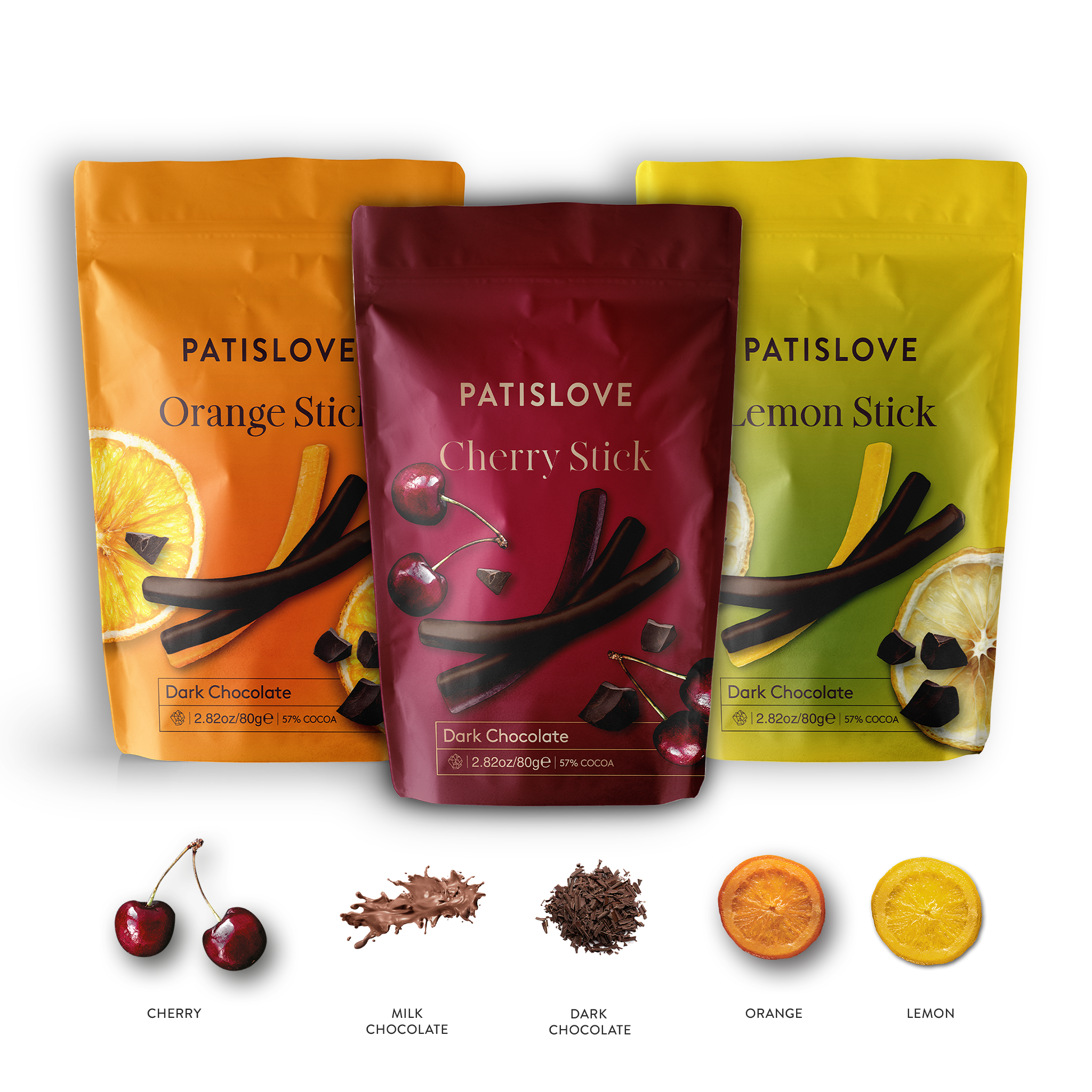 Patislove - Wholesale Chocolate Covered Sweets - Cherry Stick Dark Chocolate, 80G3