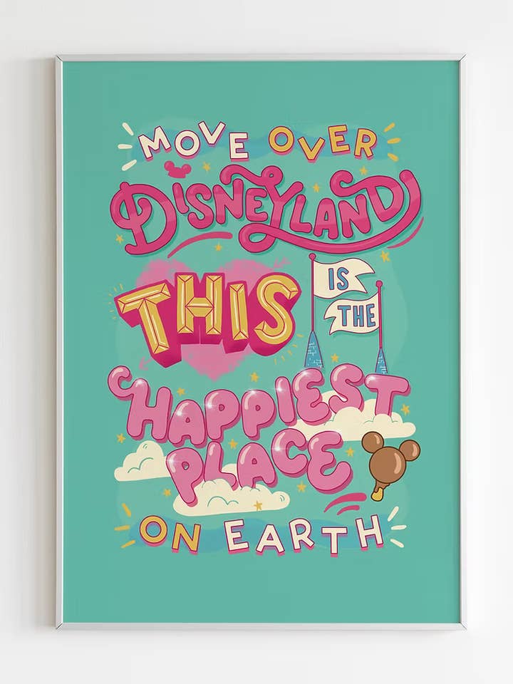 Disneyland Print | Fun Multicolour Hand lettering Art Print for wholesale by Yasmin Cousins
