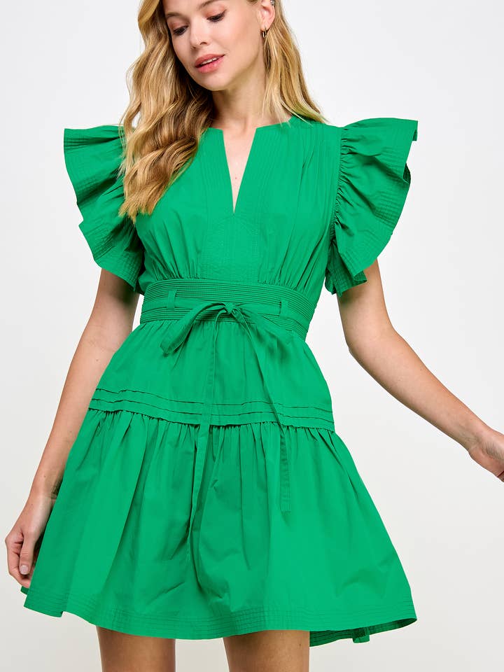 Mini-jurk van popeline met fladderende mouwen voor wholesale door Strut & Bolt