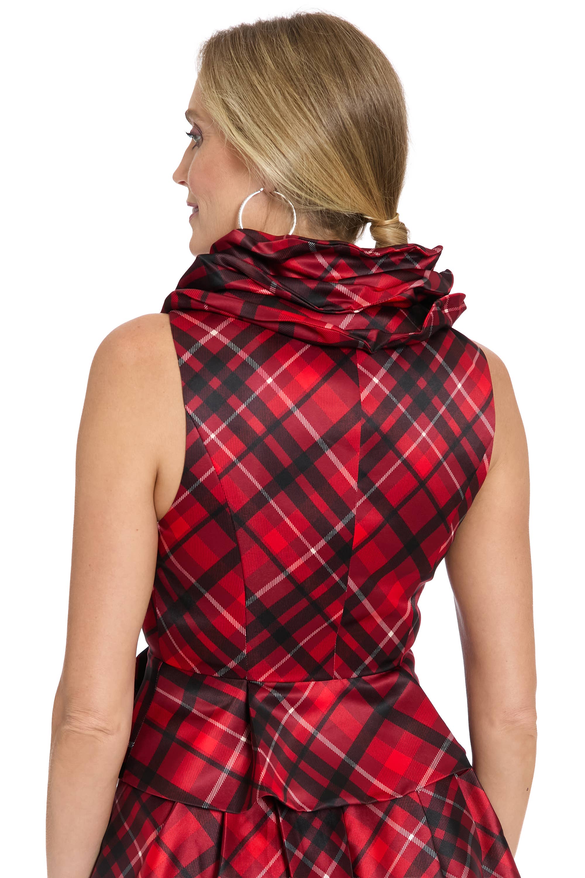 Maggy London Group - Vente Chemisier – femme - Haut sans manches à triple col avec nœud devant à carreaux1