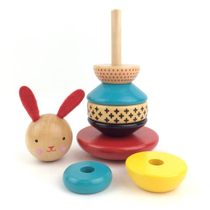 Chronicle Books - Wholesale Stacking Rings Game - Baby - Wooden Rabbit Stacker Toy