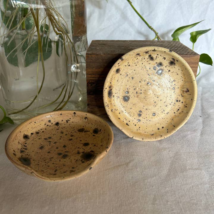 Handmade Tan Speckled Spoon Rest for wholesale by Nala Studio