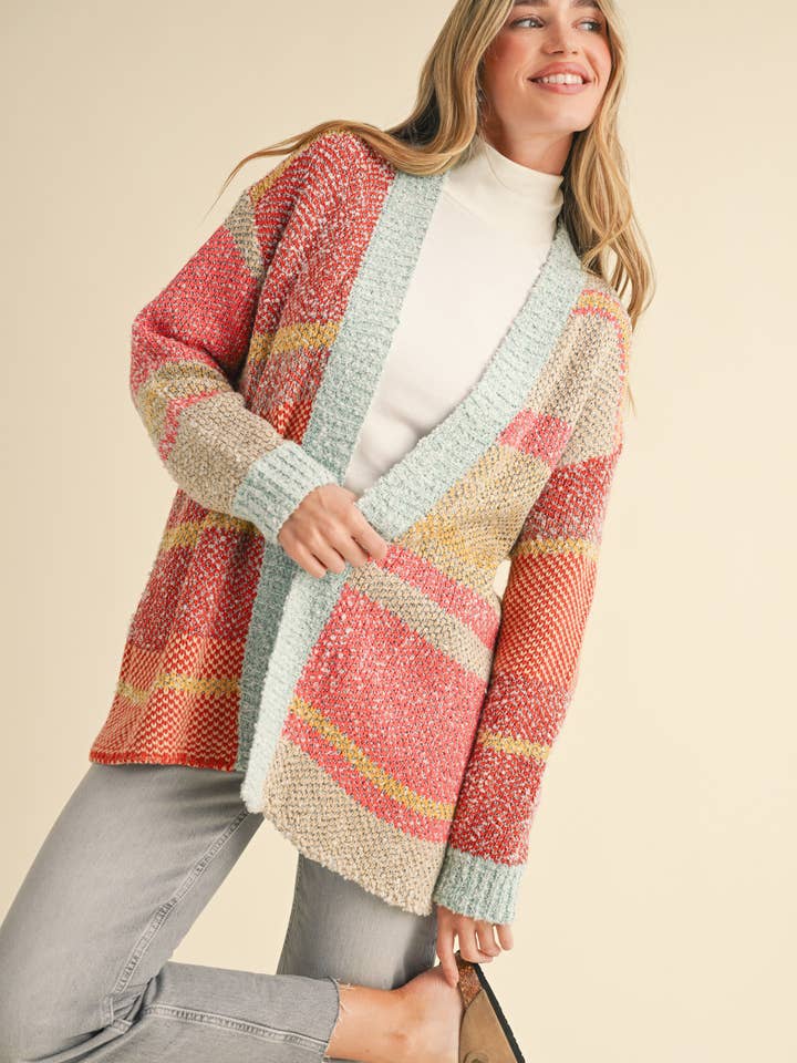 &MERCI - Wholesale Cardigan - Women's - OVERSIZED COLOR BLOCK CARDIGAN MSW1003831