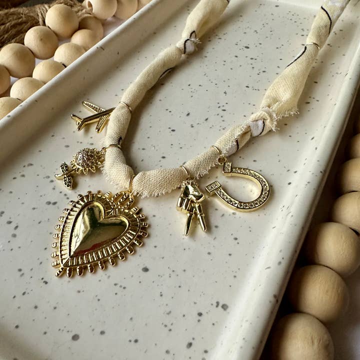 Bandana Charm Necklace | 5 Charms | Gold Filled for wholesale by Larra Mirk Design