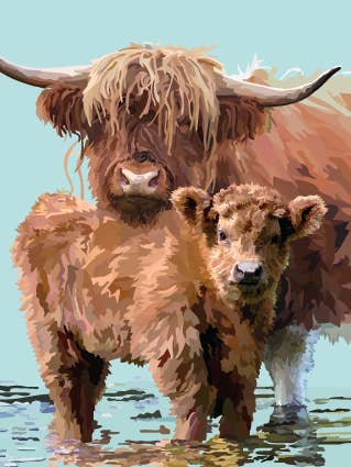 206C Highland Calf and Cow / Periodic Society/ Greeting Card for wholesale by Periodic Society
