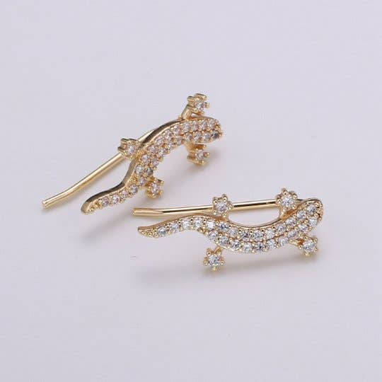 Aim Eternal – wholesale Ear jackets/climbers – Gold Lizard Ear Climbers- Animal Earrings, Gold Ear Crawlers, Ear Climbers, Micro Pave Earrings, Gecko Ear Crawler Earrings P-0060