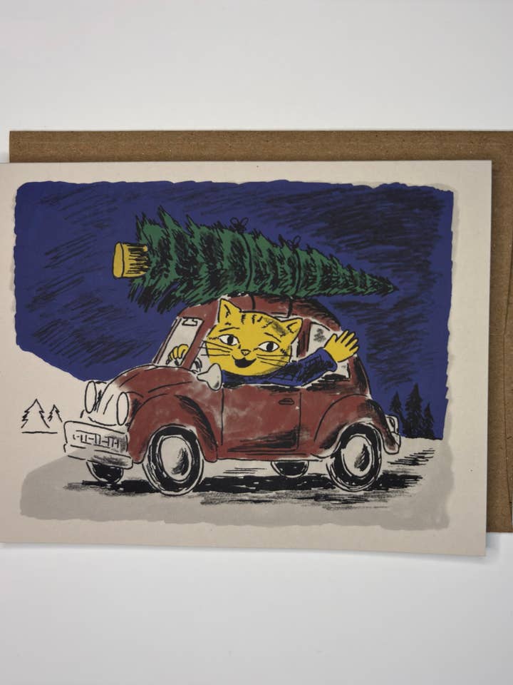 Holiday Cat with Christmas Tree Greeting Card for wholesale by Steve Teare's Pet Portraits