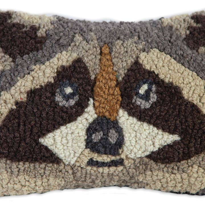 Raccoon Hand Hooked Wool Decorative Pillow for wholesale by Chandler 4 Corners