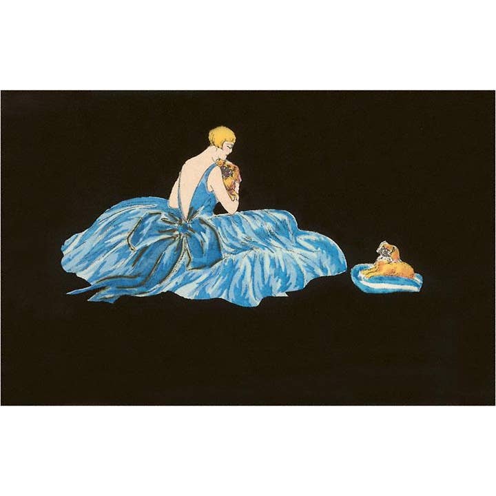 Found Image Press - Wholesale Sticker - Sticker DG-45 Woman in Blue Gown with Shitzu on Pillow
