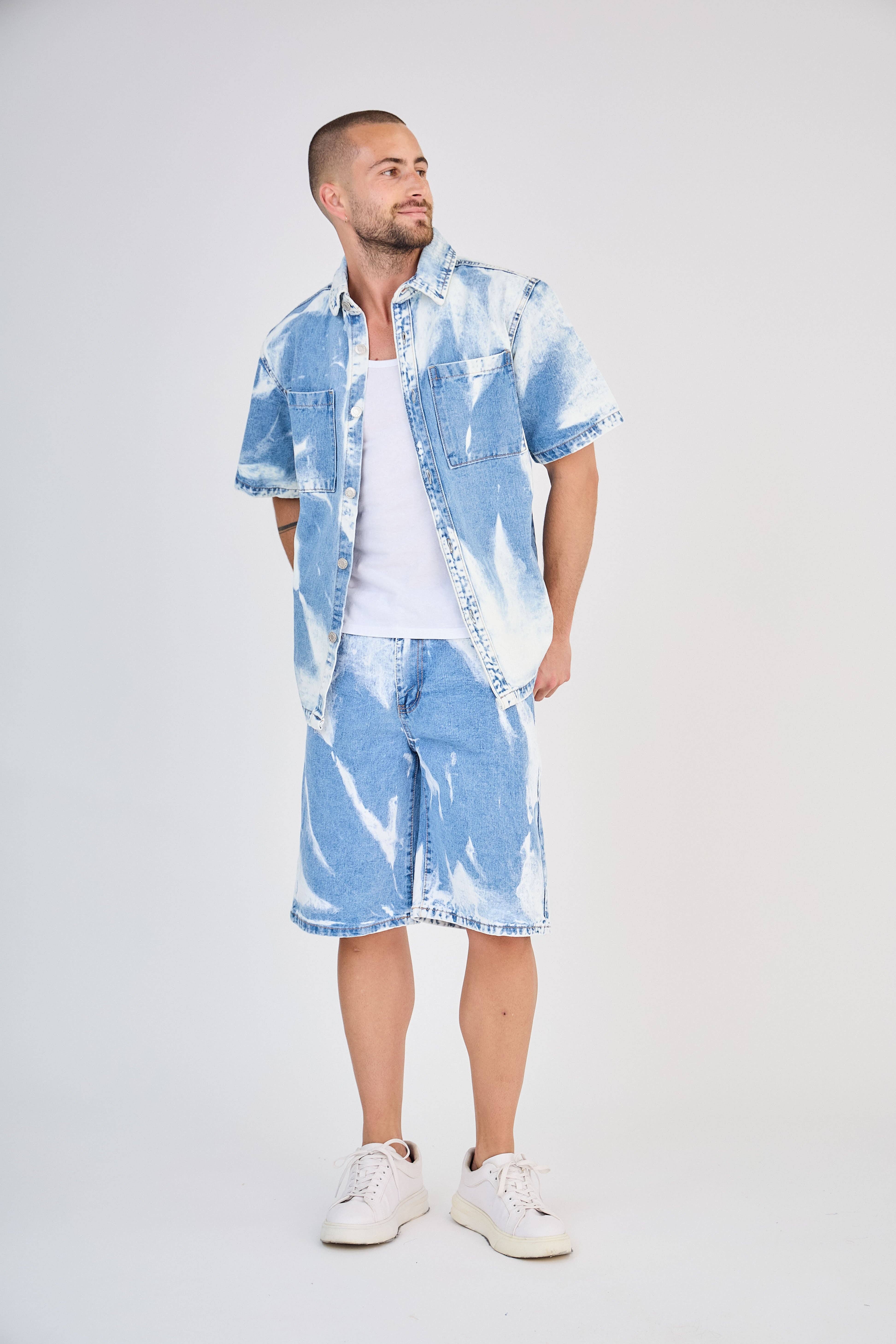 TOP MONDAY - Wholesale Top & Short Set (NOT Loungewear) - Men's - Blue Washed Effect Jeans Set2