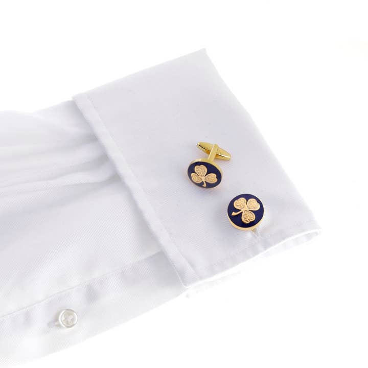 Blauw en goud The Shamrock Gold manchetknoop voor groothandel op Faire