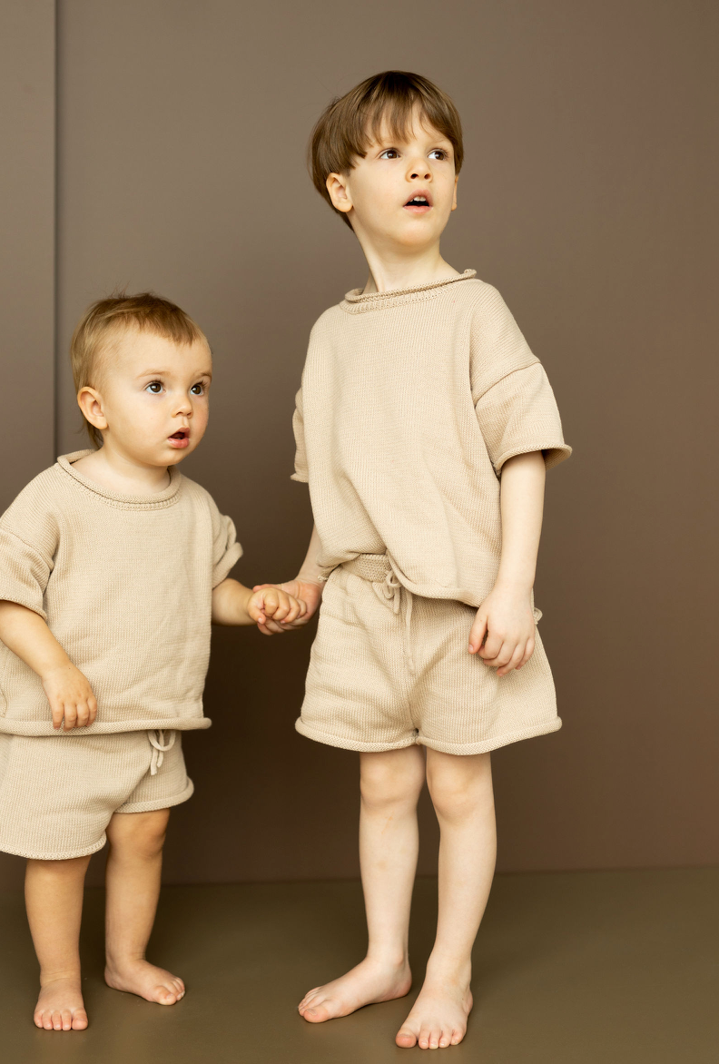 To The Sea - Wholesale Top & Short Set - Kids - Ensemble 2 pièces en tricot de coton - SAND2