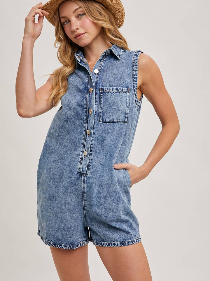 Bluivy - Wholesale Romper - Women's - BUTTON DOWN SLEEVELESS SHIRT ROMPER1