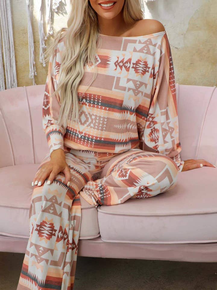 Diamond Print Loungewear Casual Two-Piece Set for wholesale by HIDDENBRAND